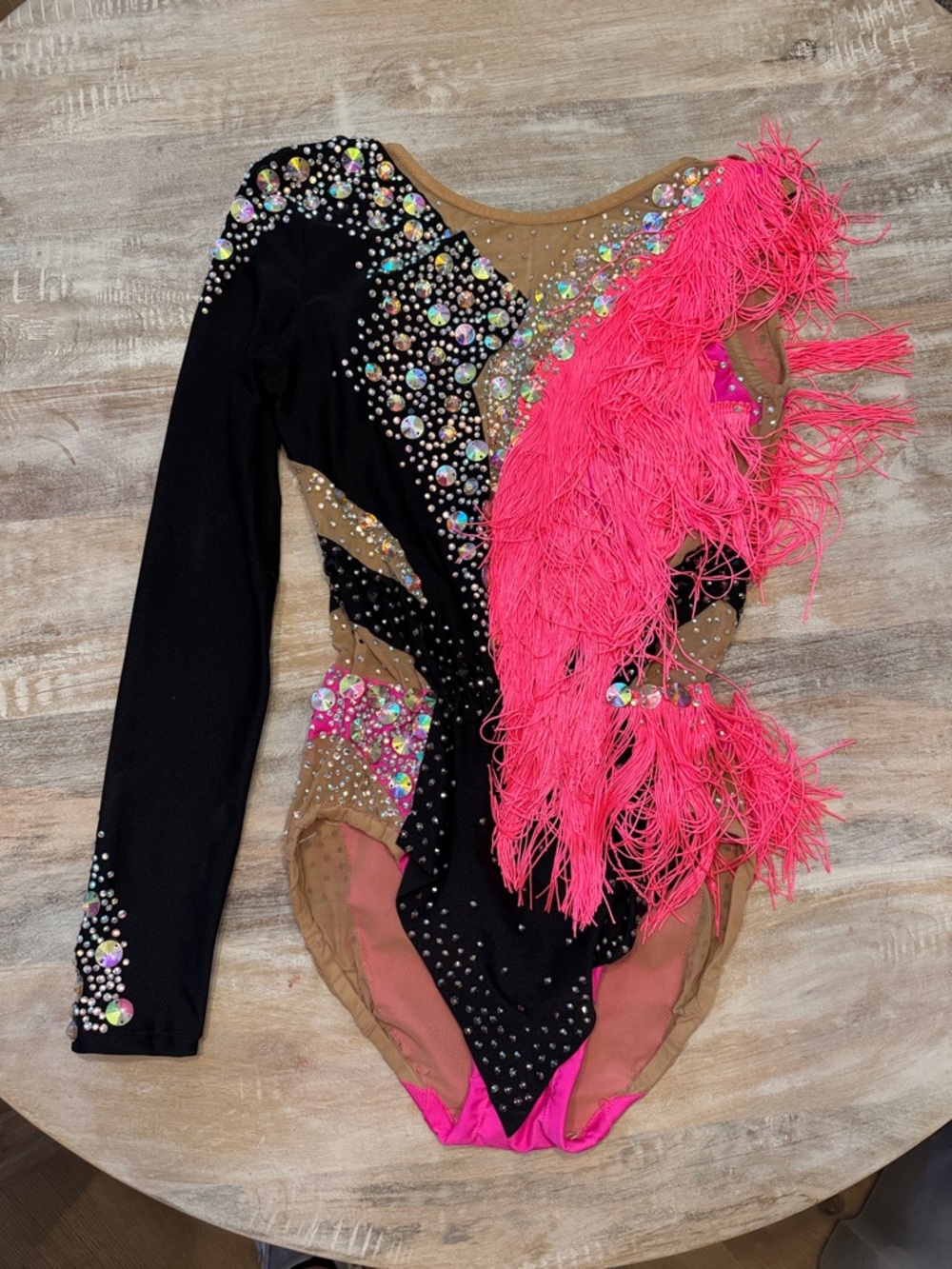 RHYTHMIC GYMNASTICS Leotard Fringe Pink and Black